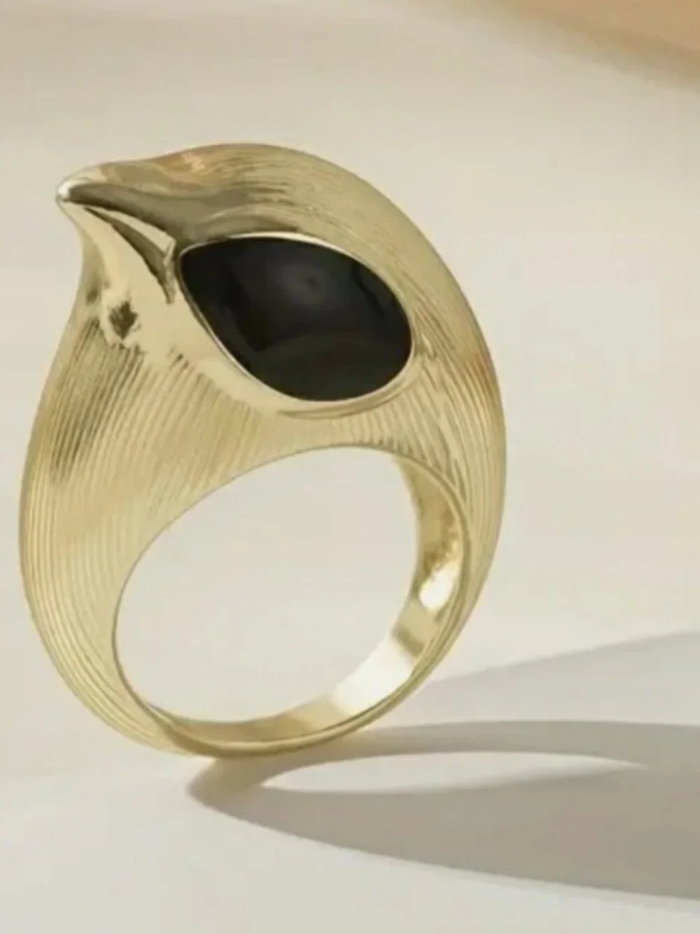Golden Black Eye Bird Ring Size 8 Statement Animal Bird Jewelry Gothic